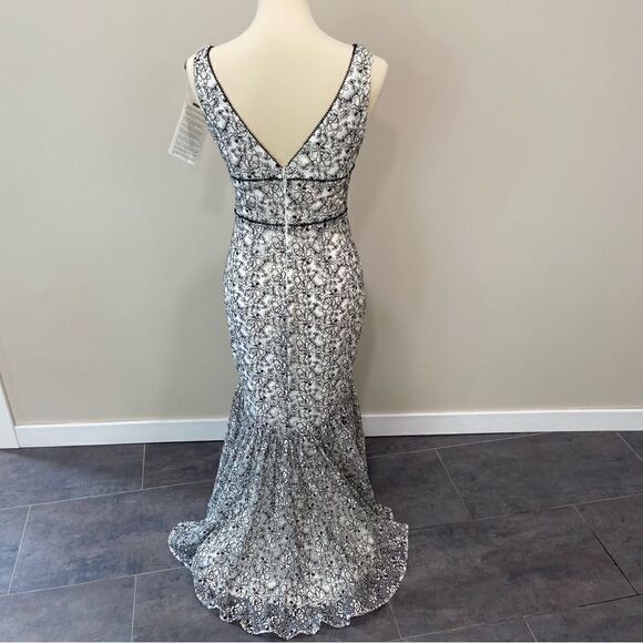 NWT ML MONIQUE LHUILLIER Floral-Embroidered V-Neck Fit-&-Flare Midi Dress sz 2 - Picture 12 of 13
